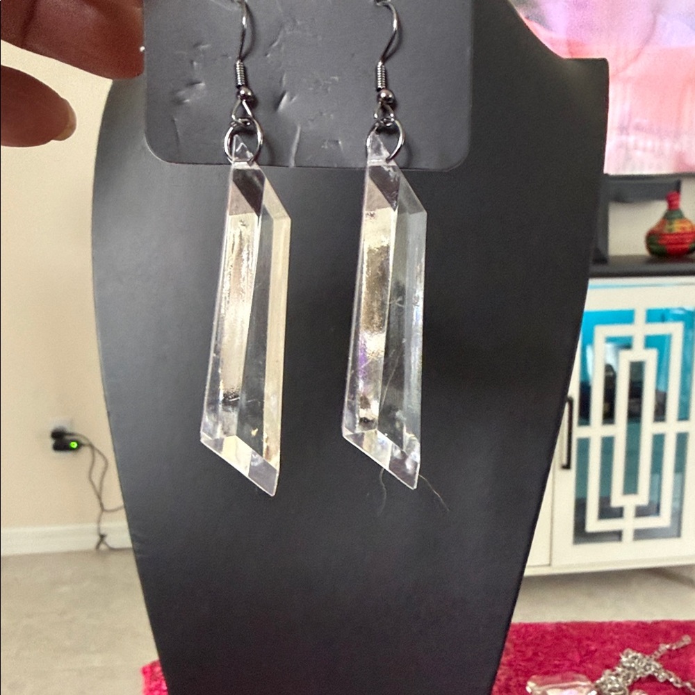 paparazzi Clear Faceted Prism Drop Earrings with Silver Hooks